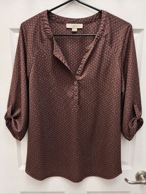 LOFT Brown Speckled Blouse Medium Flowy 3/4 Sleeve Work Office Top